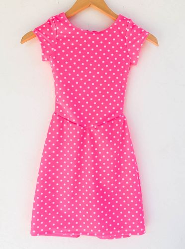 Youth Size 6 - Polka Dots on Neon Pink